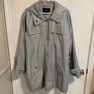 London Fog Women’s XXL Single Breasted Hooded Rain‎ Coat Gray Button Down Lined.